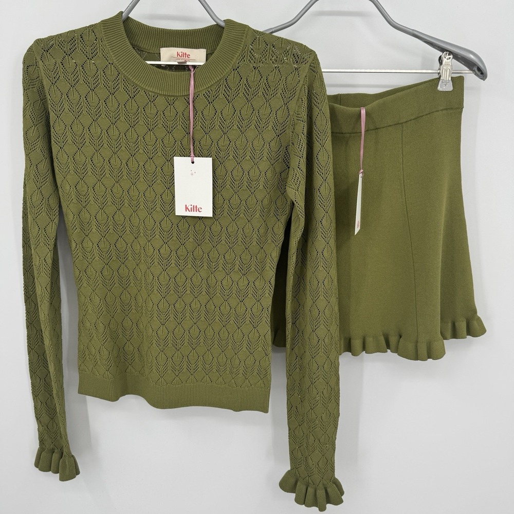 Kilte Collection Raleigh Ruffle Pointelle Top & Skirt Set Eucalyptus Green M 2